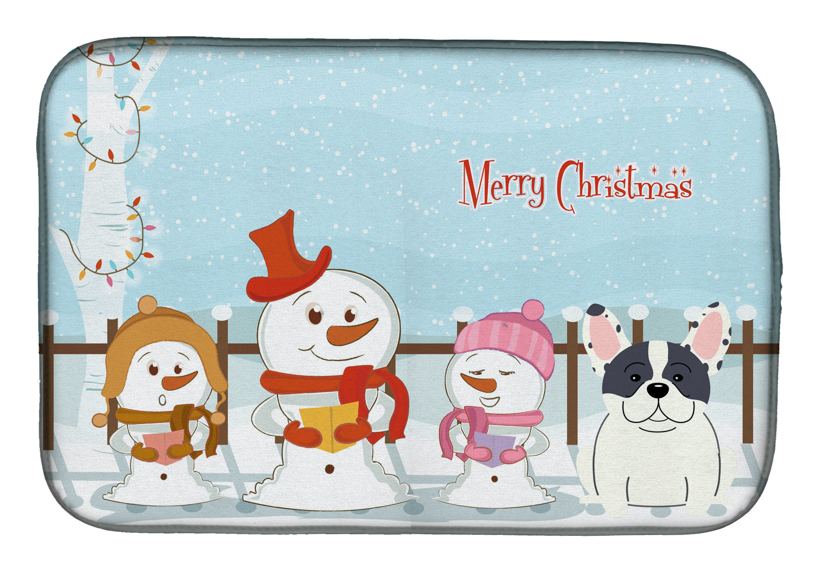 Merry Christmas Carolers French Bulldog Piebald Dish Drying Mat Absorbent Dish Drying Mat Pad for Kitchen Counter Dish Drainer Mat for Countertop, 14 x 21", Multicolor