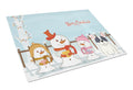 Merry Christmas Carolers French Bulldog Piebald Cutting Board Tempered Glass Kitchen Cutting Surface, Heat Resistant Chopping, Non-Slip Feet, Food Prep & Serving