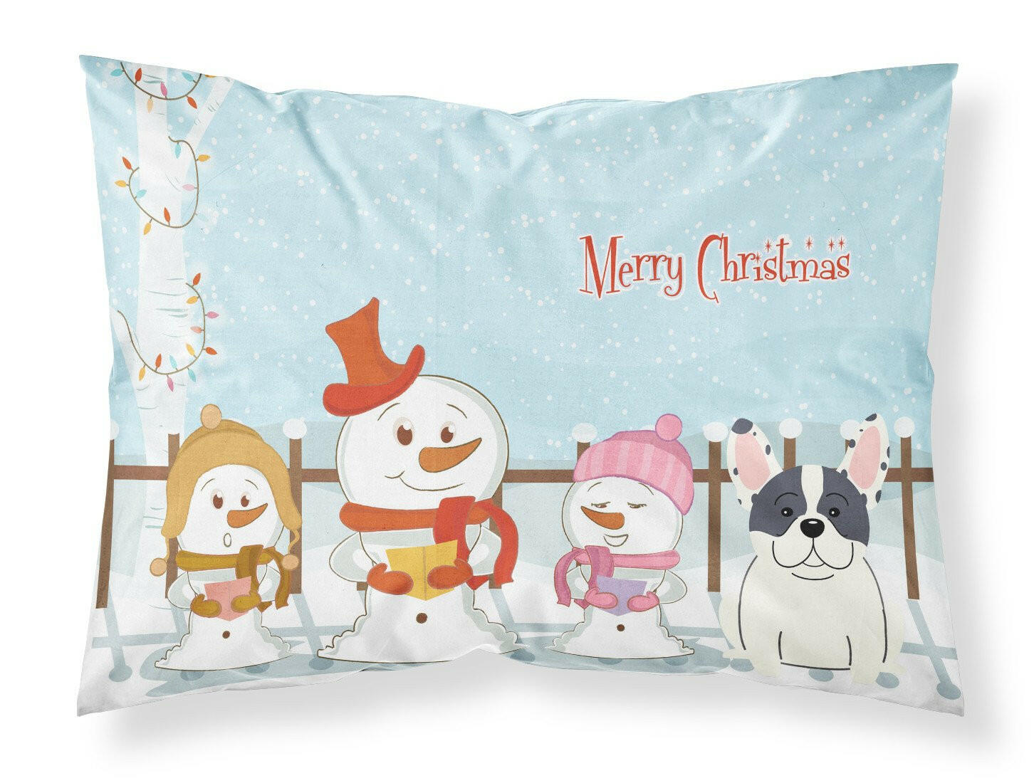 Merry Christmas Carolers French Bulldog Piebald Standard Pillowcase Lightweight Super Soft Easy Care Decorative Artwork Pillowcase, Standard