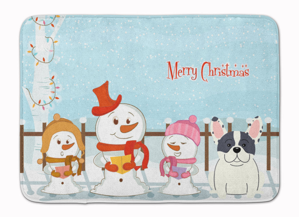 Merry Christmas Carolers French Bulldog Piebald Memory Foam Kitchen Mat Machine Washable Anti-Fatigue Cushion Comfort Bath or Kitchen Rug