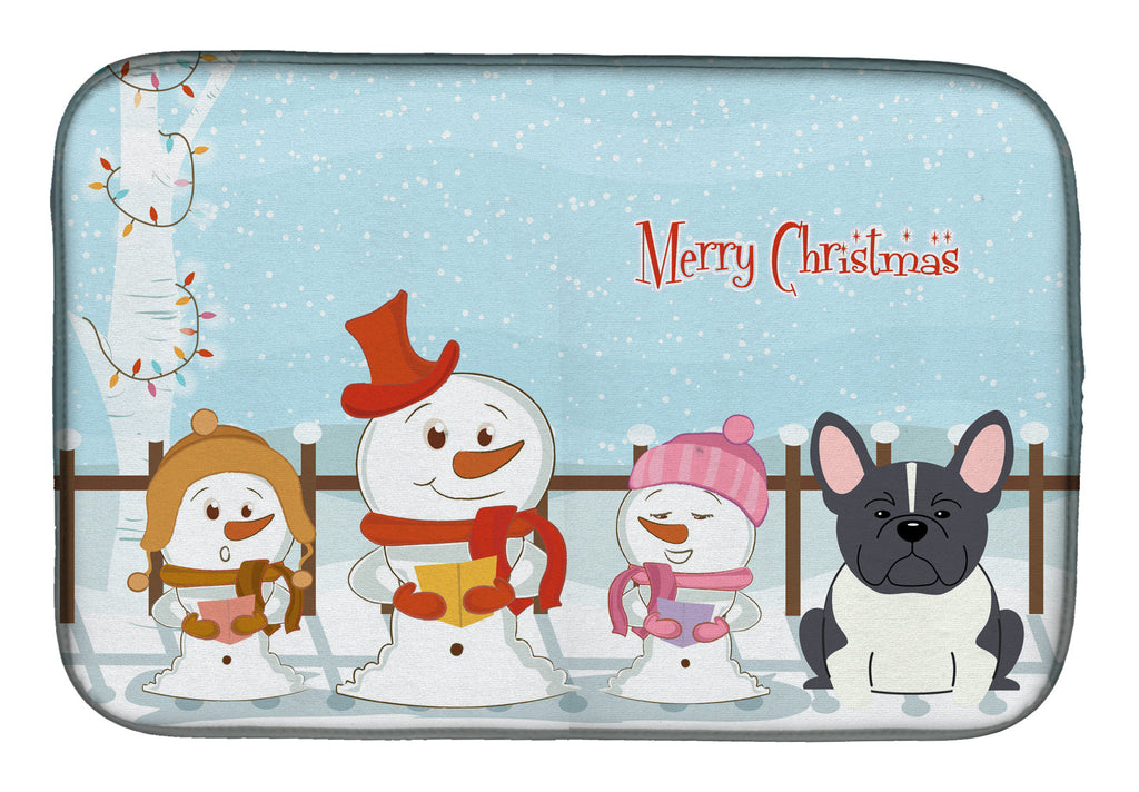 Merry Christmas Carolers French Bulldog Black White Dish Drying Mat Absorbent Dish Drying Mat Pad for Kitchen Counter Dish Drainer Mat for Countertop, 14 x 21", Multicolor