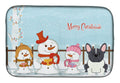 Merry Christmas Carolers French Bulldog Black White Dish Drying Mat Absorbent Dish Drying Mat Pad for Kitchen Counter Dish Drainer Mat for Countertop, 14 x 21", Multicolor