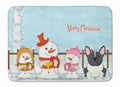 Merry Christmas Carolers French Bulldog Black White Memory Foam Kitchen Mat Machine Washable Anti-Fatigue Cushion Comfort Bath or Kitchen Rug