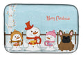 Merry Christmas Carolers French Bulldog Brown Dish Drying Mat Absorbent Dish Drying Mat Pad for Kitchen Counter Dish Drainer Mat for Countertop, 14 x 21", Multicolor