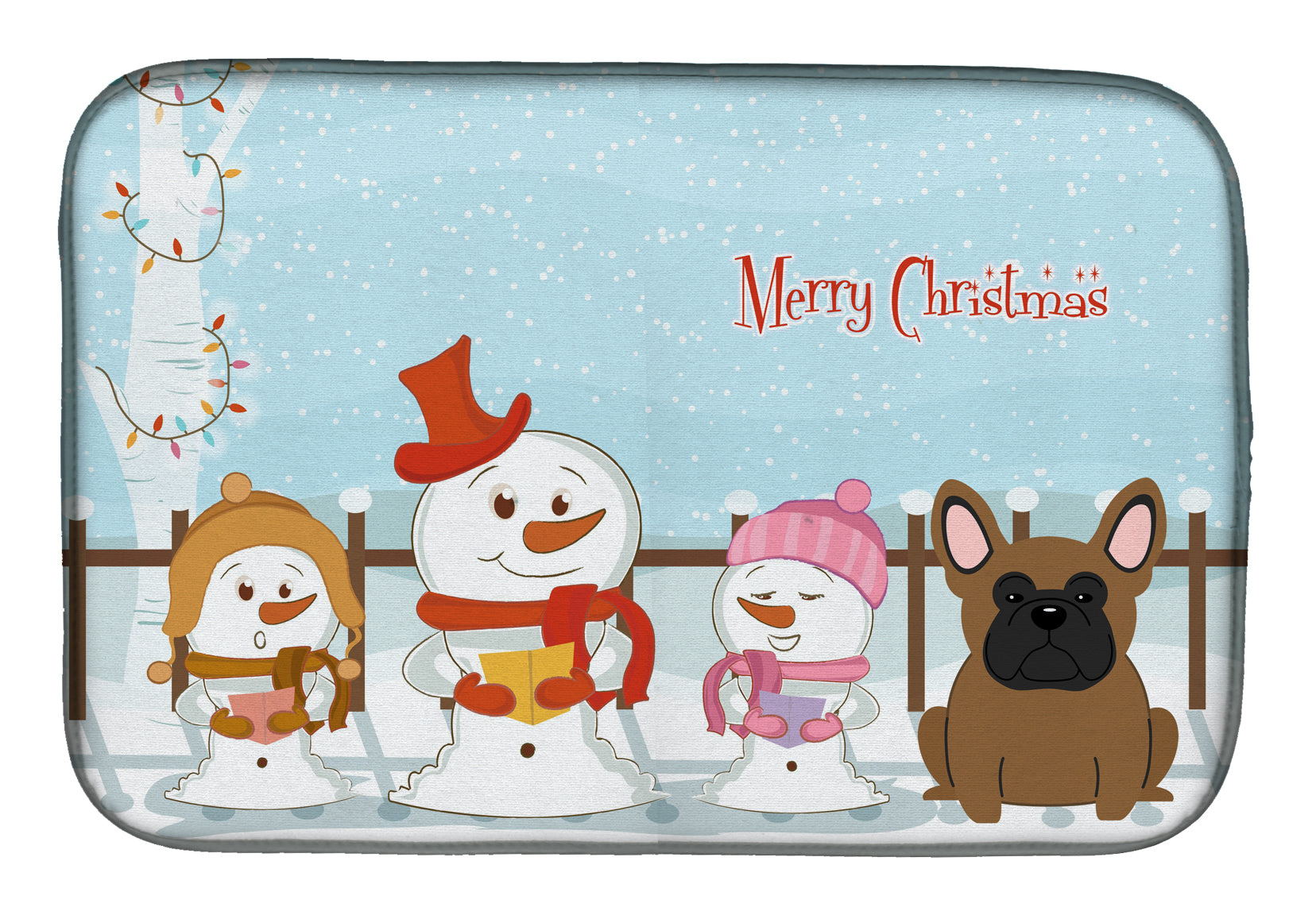 Merry Christmas Carolers French Bulldog Brown Dish Drying Mat Absorbent Dish Drying Mat Pad for Kitchen Counter Dish Drainer Mat for Countertop, 14 x 21", Multicolor
