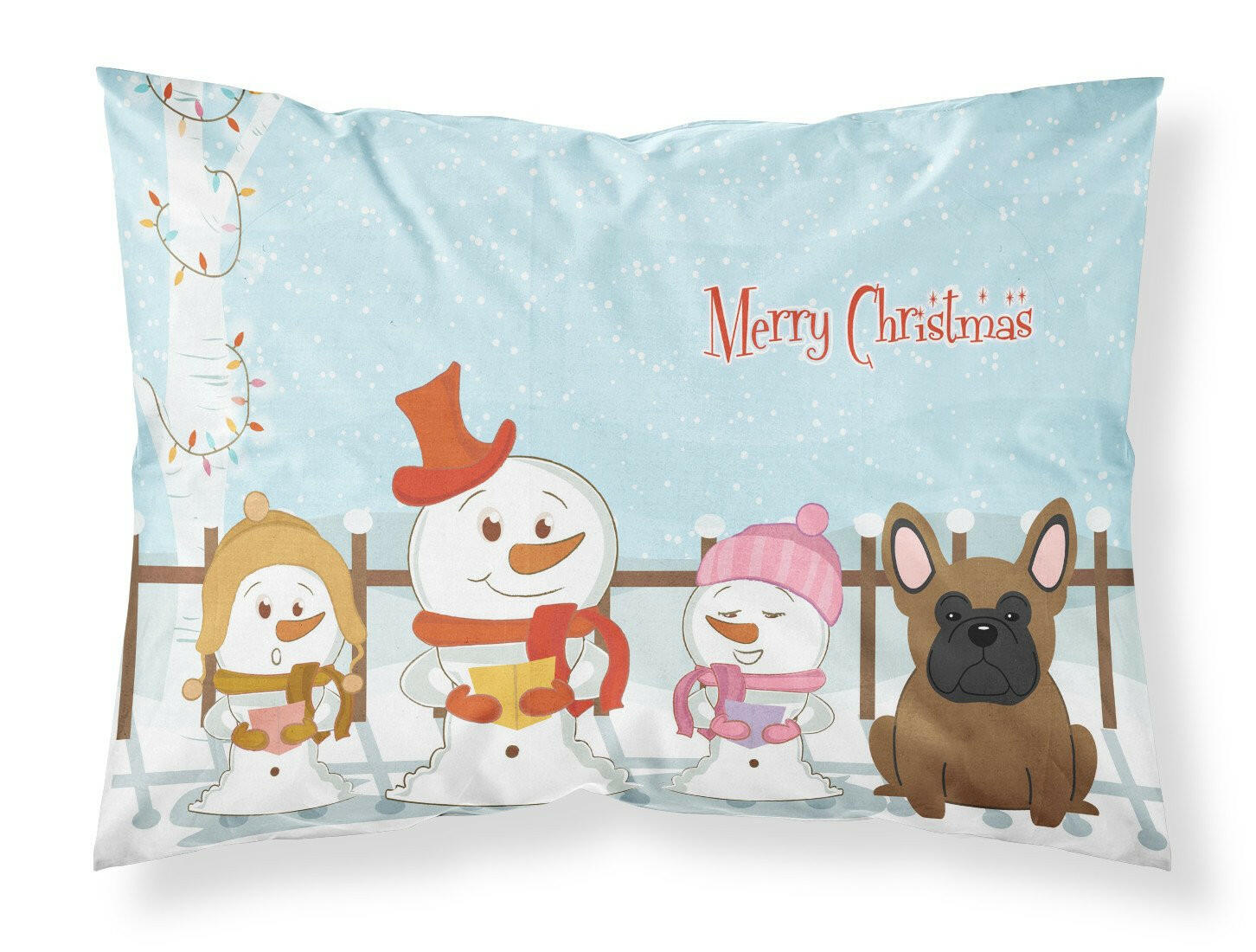 Merry Christmas Carolers French Bulldog Brown Standard Pillowcase Lightweight Super Soft Easy Care Decorative Artwork Pillowcase, Standard