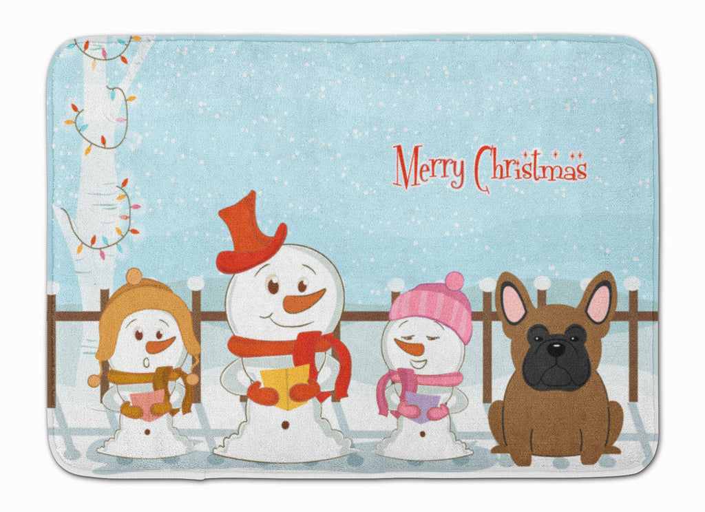 Merry Christmas Carolers French Bulldog Brown Memory Foam Kitchen Mat Machine Washable Anti-Fatigue Cushion Comfort Bath or Kitchen Rug