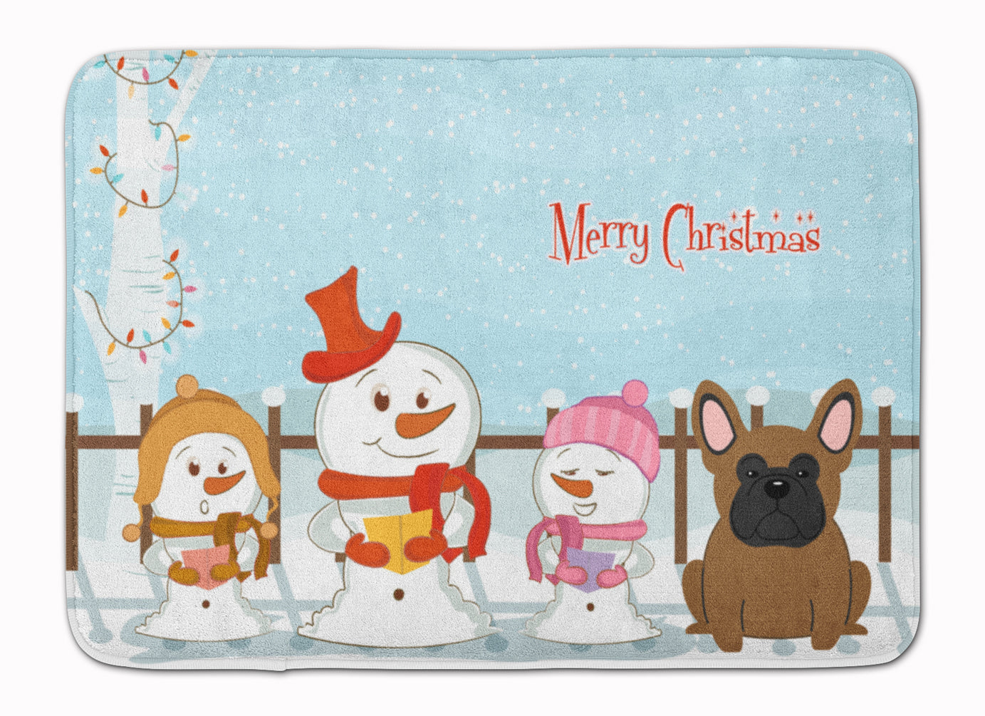 Merry Christmas Carolers French Bulldog Brown Memory Foam Kitchen Mat Machine Washable Anti-Fatigue Cushion Comfort Bath or Kitchen Rug