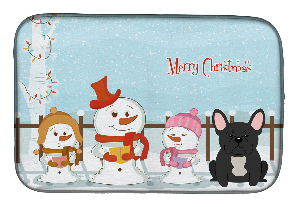 Merry Christmas Carolers French Bulldog Black Dish Drying Mat Absorbent Dish Drying Mat Pad for Kitchen Counter Dish Drainer Mat for Countertop, 14 x 21", Multicolor