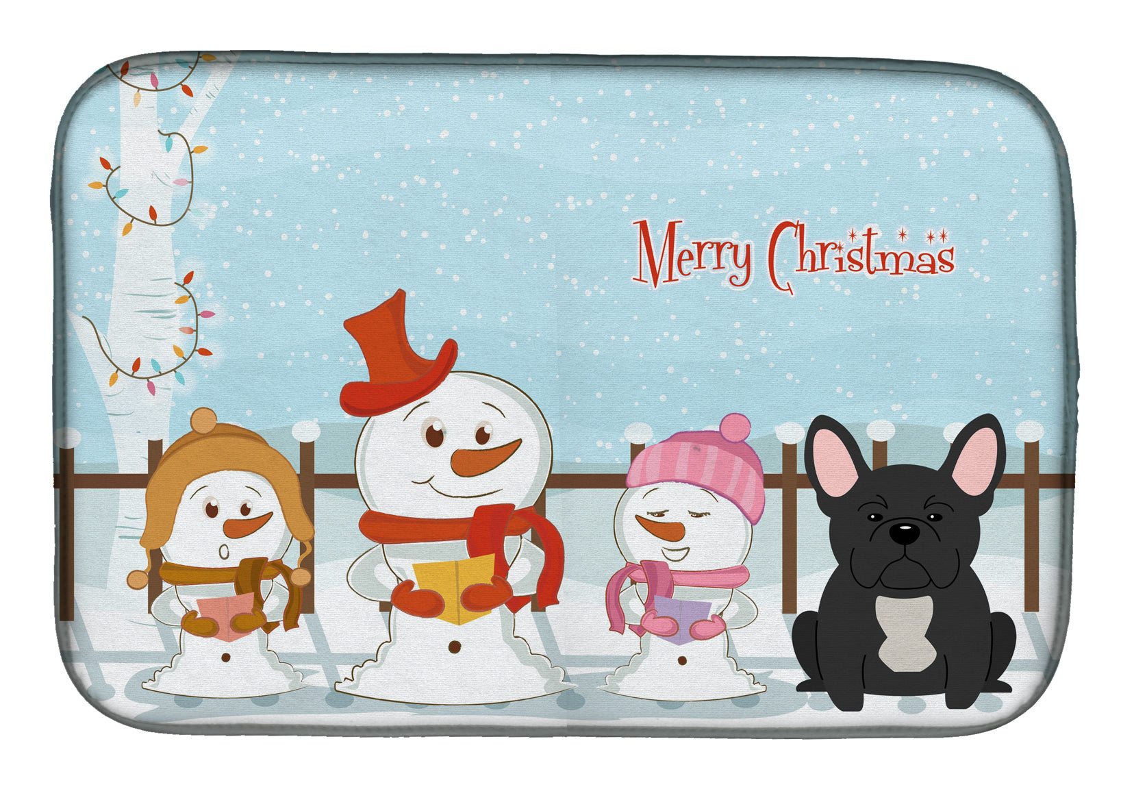 Merry Christmas Carolers French Bulldog Black Dish Drying Mat Absorbent Dish Drying Mat Pad for Kitchen Counter Dish Drainer Mat for Countertop, 14 x 21", Multicolor