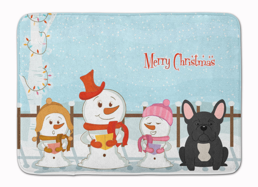 Merry Christmas Carolers French Bulldog Black Memory Foam Kitchen Mat Machine Washable Anti-Fatigue Cushion Comfort Bath or Kitchen Rug