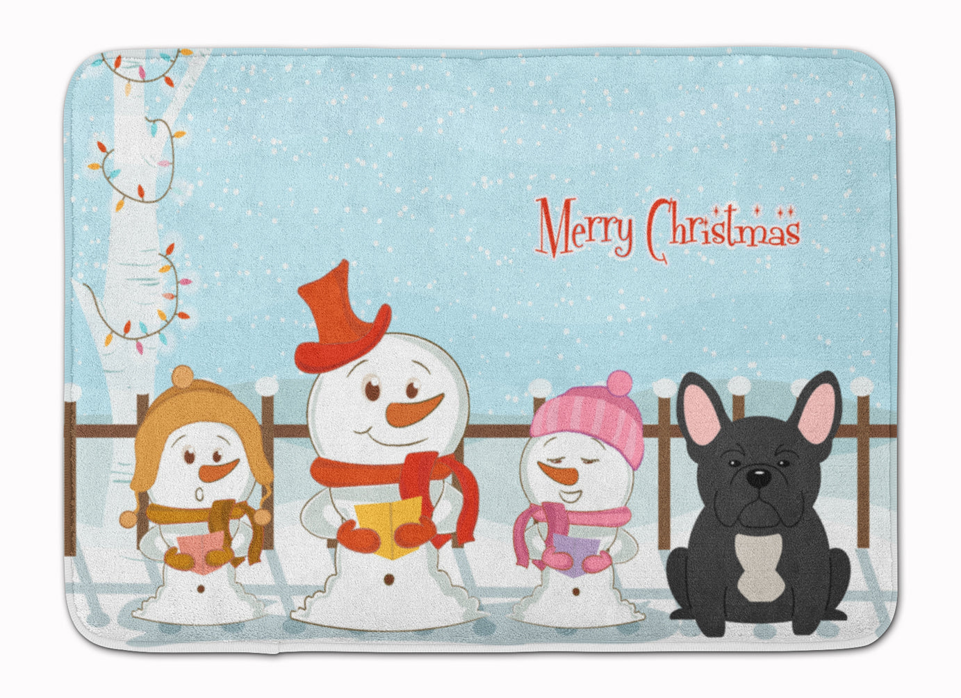 Merry Christmas Carolers French Bulldog Black Memory Foam Kitchen Mat Machine Washable Anti-Fatigue Cushion Comfort Bath or Kitchen Rug