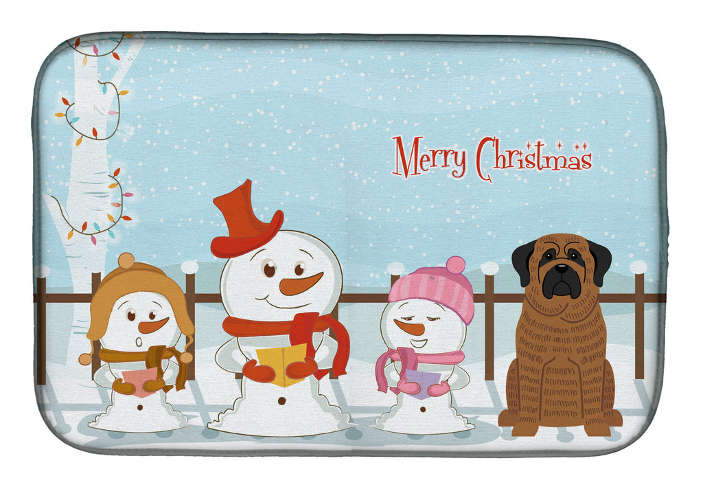 Merry Christmas Carolers Mastiff Brindle Dish Drying Mat Absorbent Dish Drying Mat Pad for Kitchen Counter Dish Drainer Mat for Countertop, 14 x 21", Multicolor