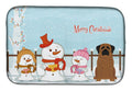 Merry Christmas Carolers Mastiff Brindle Dish Drying Mat Absorbent Dish Drying Mat Pad for Kitchen Counter Dish Drainer Mat for Countertop, 14 x 21", Multicolor
