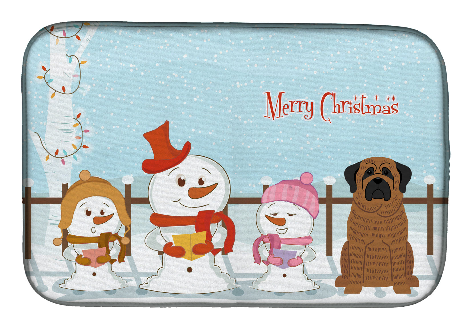 Merry Christmas Carolers Mastiff Brindle Dish Drying Mat Absorbent Dish Drying Mat Pad for Kitchen Counter Dish Drainer Mat for Countertop, 14 x 21", Multicolor