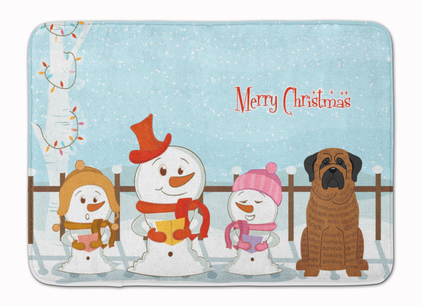 Merry Christmas Carolers Mastiff Brindle Memory Foam Kitchen Mat Machine Washable Anti-Fatigue Cushion Comfort Bath or Kitchen Rug