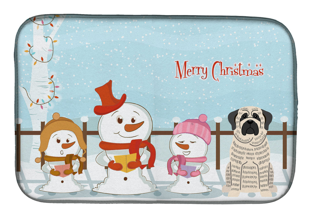 Merry Christmas Carolers Mastiff Brindle White Dish Drying Mat Absorbent Dish Drying Mat Pad for Kitchen Counter Dish Drainer Mat for Countertop, 14 x 21", Multicolor