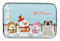 Merry Christmas Carolers Mastiff Brindle White Dish Drying Mat Absorbent Dish Drying Mat Pad for Kitchen Counter Dish Drainer Mat for Countertop, 14 x 21", Multicolor
