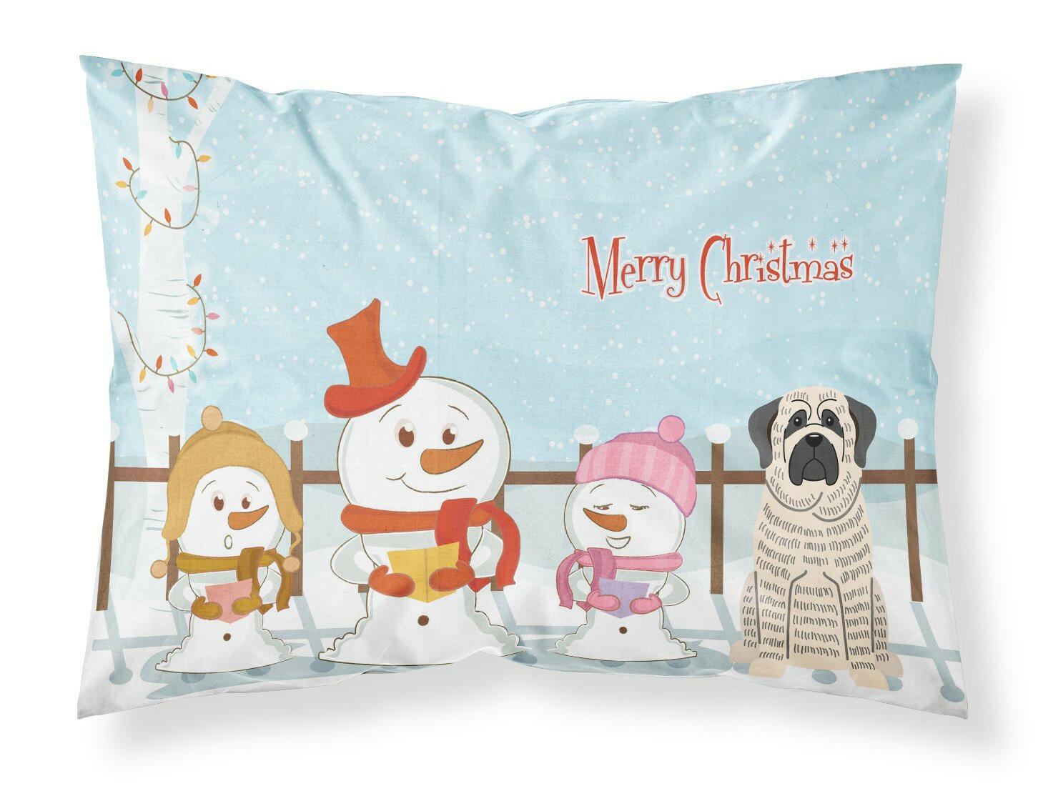 Merry Christmas Carolers Mastiff Brindle White Standard Pillowcase Lightweight Super Soft Easy Care Decorative Artwork Pillowcase, Standard