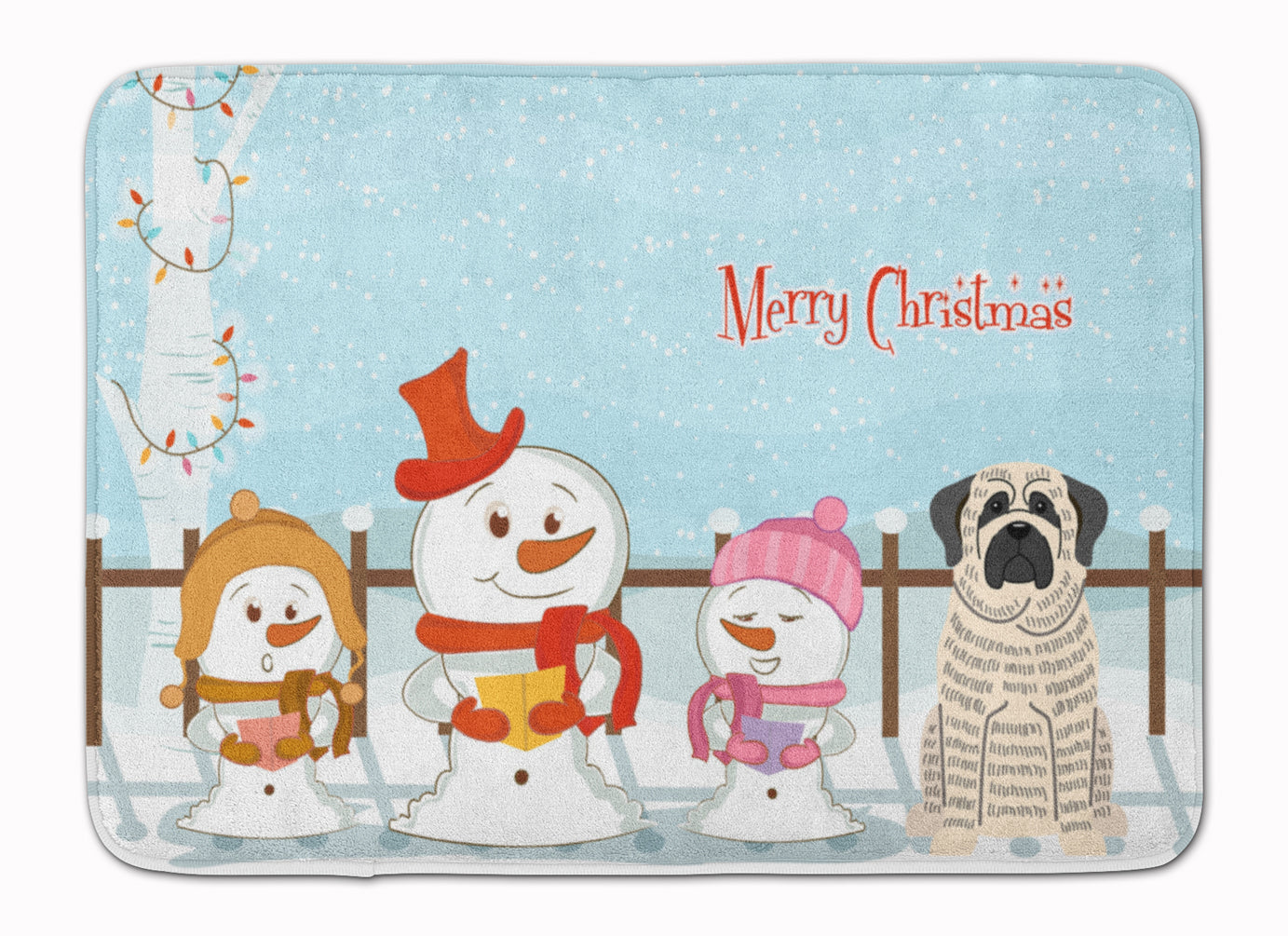 Merry Christmas Carolers Mastiff Brindle White Memory Foam Kitchen Mat Machine Washable Anti-Fatigue Cushion Comfort Bath or Kitchen Rug