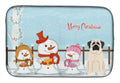 Merry Christmas Carolers Mastiff White Dish Drying Mat Absorbent Dish Drying Mat Pad for Kitchen Counter Dish Drainer Mat for Countertop, 14 x 21", Multicolor