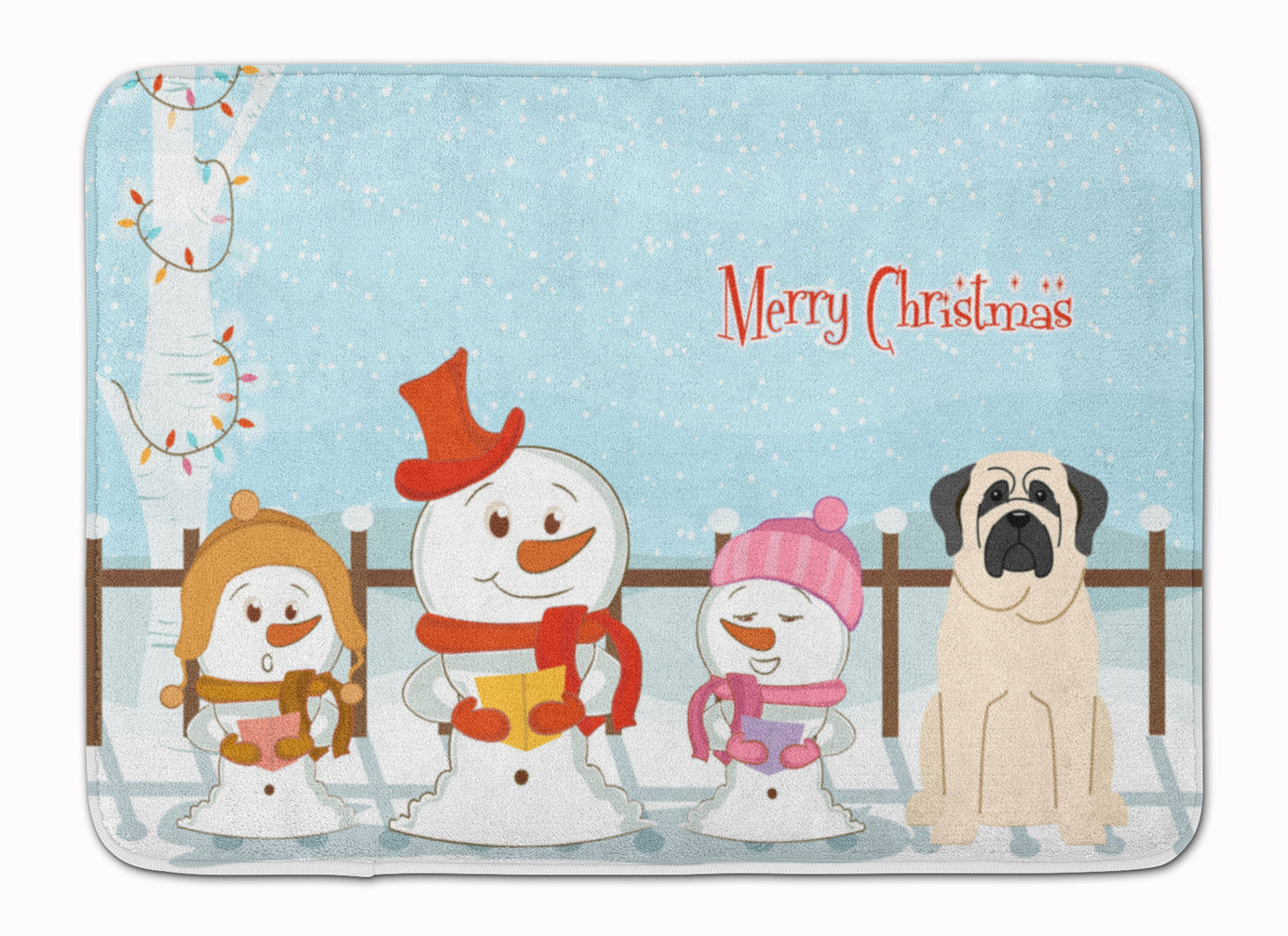 Merry Christmas Carolers Mastiff White Memory Foam Kitchen Mat Machine Washable Anti-Fatigue Cushion Comfort Bath or Kitchen Rug