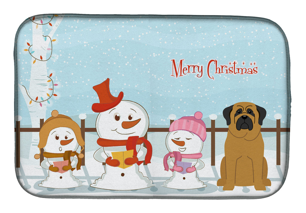 Merry Christmas Carolers Mastiff Dish Drying Mat Absorbent Dish Drying Mat Pad for Kitchen Counter Dish Drainer Mat for Countertop, 14 x 21", Multicolor
