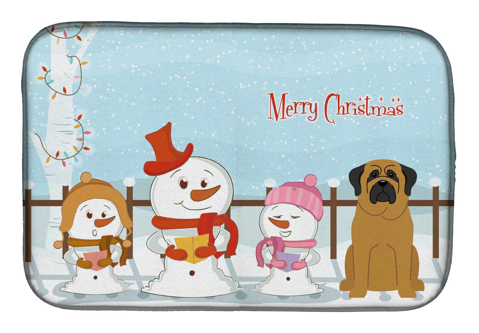 Merry Christmas Carolers Mastiff Dish Drying Mat Absorbent Dish Drying Mat Pad for Kitchen Counter Dish Drainer Mat for Countertop, 14 x 21", Multicolor