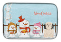 Merry Christmas Carolers Lowchen Dish Drying Mat Absorbent Dish Drying Mat Pad for Kitchen Counter Dish Drainer Mat for Countertop, 14 x 21", Multicolor