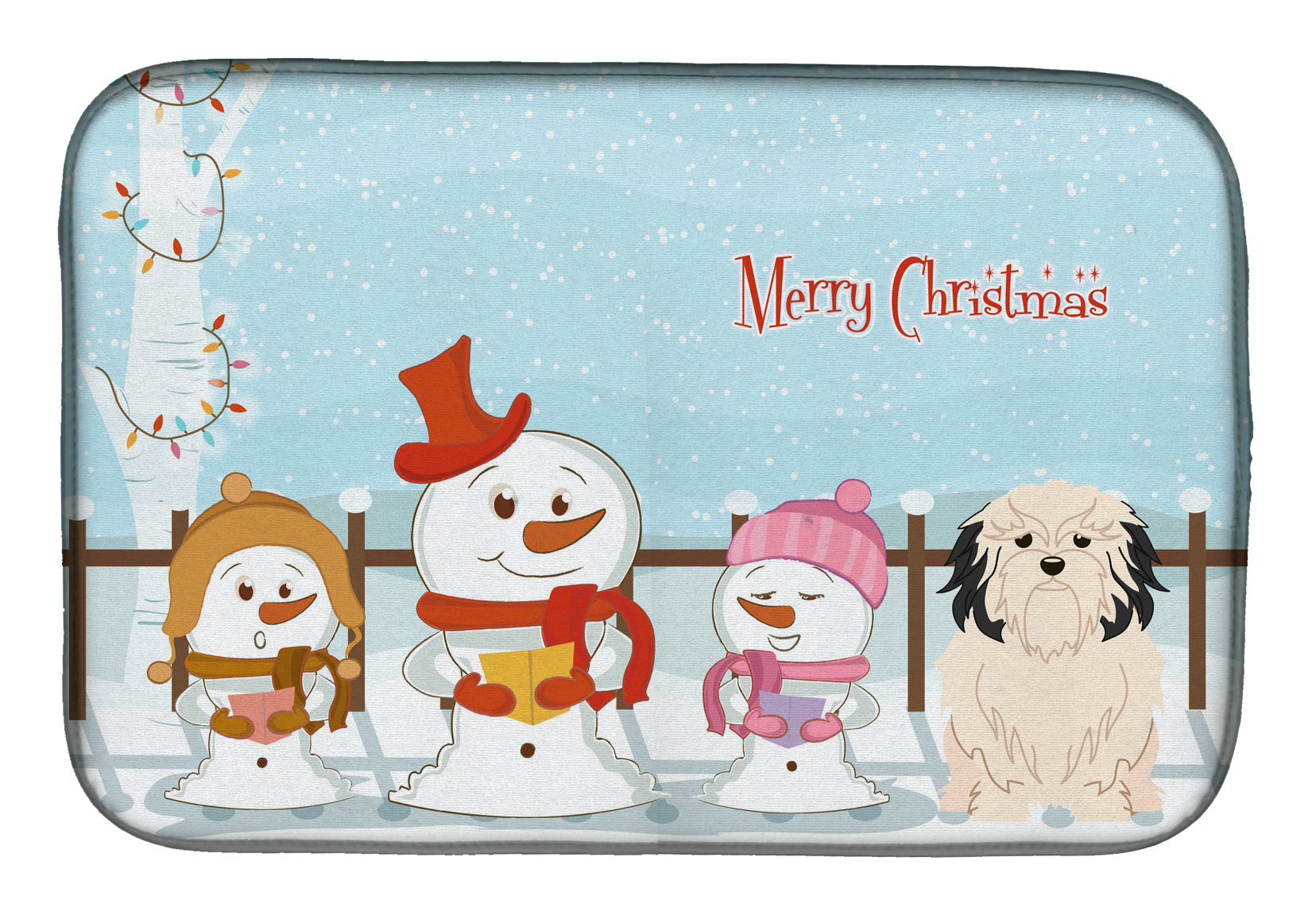 Merry Christmas Carolers Lowchen Dish Drying Mat Absorbent Dish Drying Mat Pad for Kitchen Counter Dish Drainer Mat for Countertop, 14 x 21", Multicolor