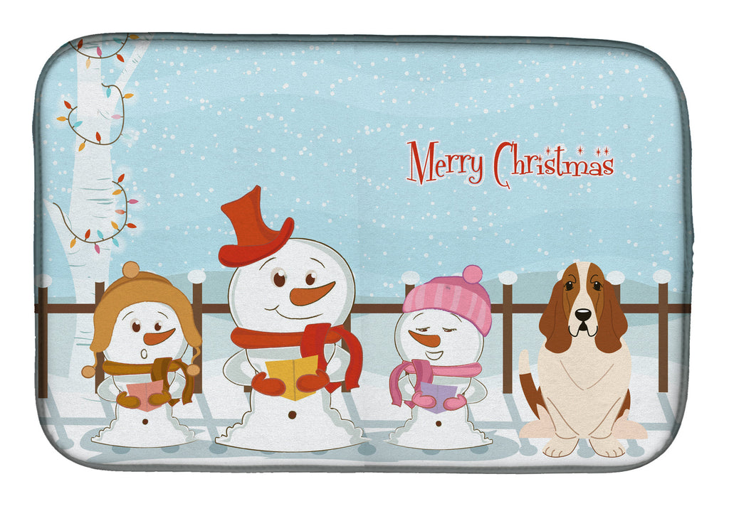 Merry Christmas Carolers Basset Hound Dish Drying Mat Absorbent Dish Drying Mat Pad for Kitchen Counter Dish Drainer Mat for Countertop, 14 x 21", Multicolor