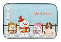 Merry Christmas Carolers Basset Hound Dish Drying Mat Absorbent Dish Drying Mat Pad for Kitchen Counter Dish Drainer Mat for Countertop, 14 x 21", Multicolor