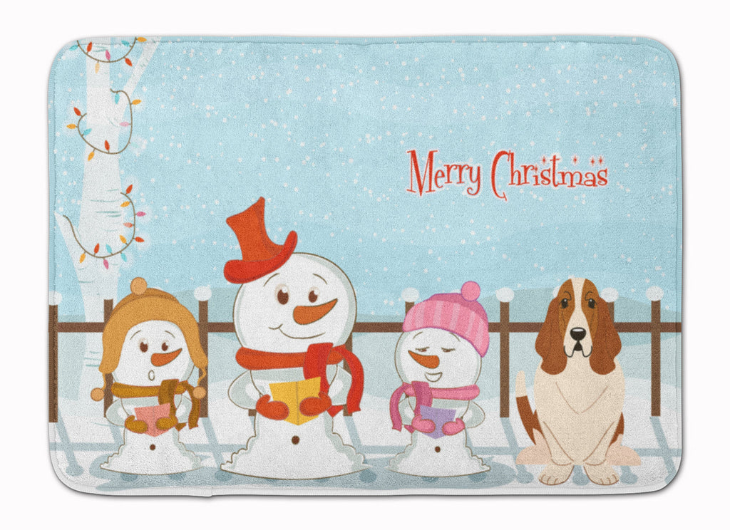Merry Christmas Carolers Basset Hound Memory Foam Kitchen Mat Machine Washable Anti-Fatigue Cushion Comfort Bath or Kitchen Rug