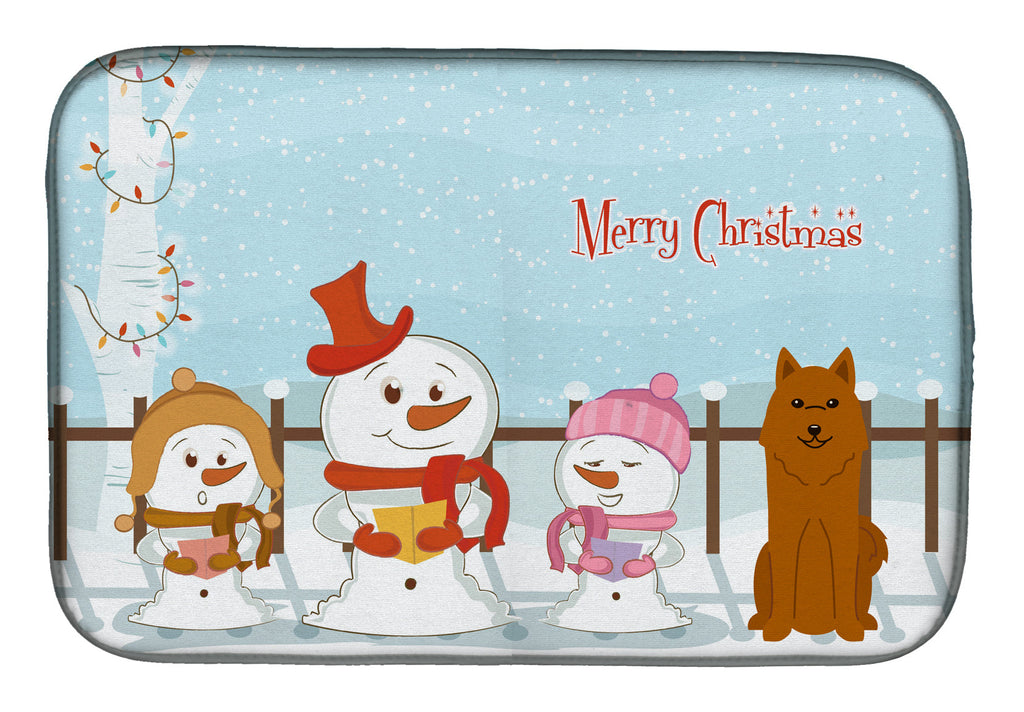 Merry Christmas Carolers Karelian Bear Dog Dish Drying Mat Absorbent Dish Drying Mat Pad for Kitchen Counter Dish Drainer Mat for Countertop, 14 x 21", Multicolor