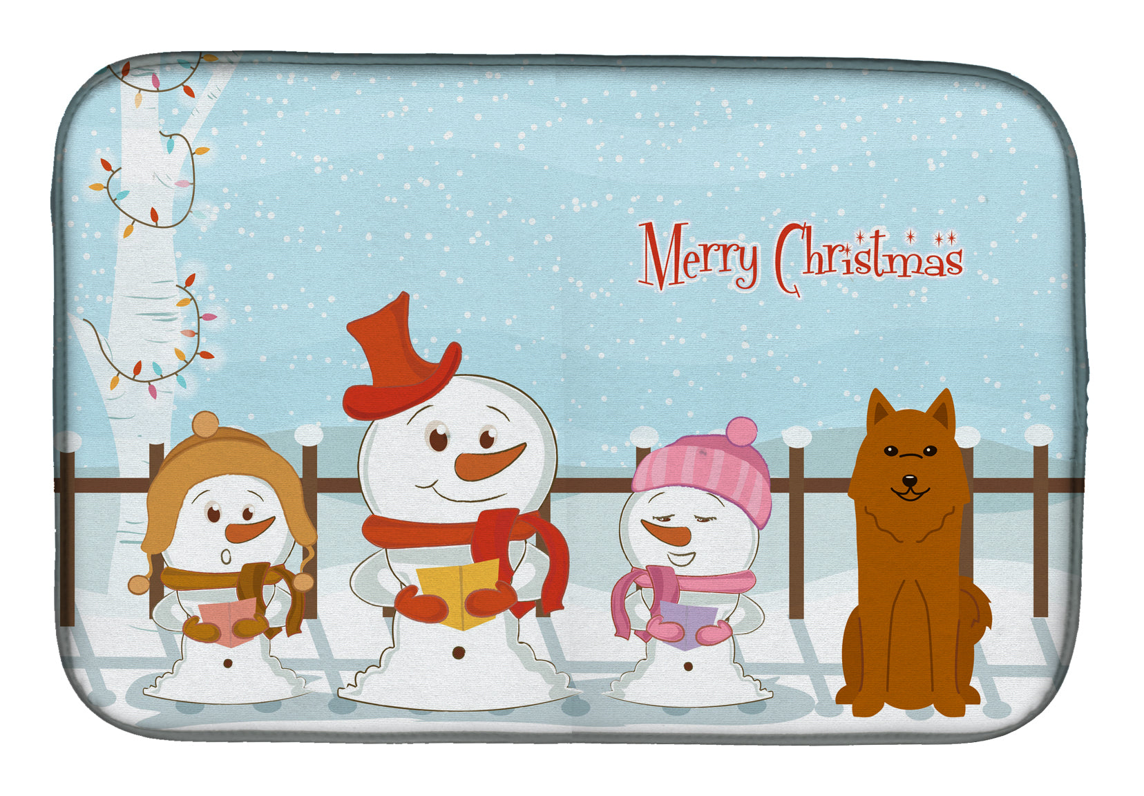 Merry Christmas Carolers Karelian Bear Dog Dish Drying Mat Absorbent Dish Drying Mat Pad for Kitchen Counter Dish Drainer Mat for Countertop, 14 x 21", Multicolor