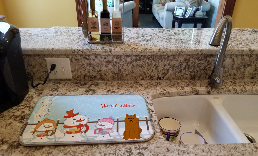 Merry Christmas Carolers Karelian Bear Dog Dish Drying Mat Absorbent Dish Drying Mat Pad for Kitchen Counter Dish Drainer Mat for Countertop, 14 x 21", Multicolor