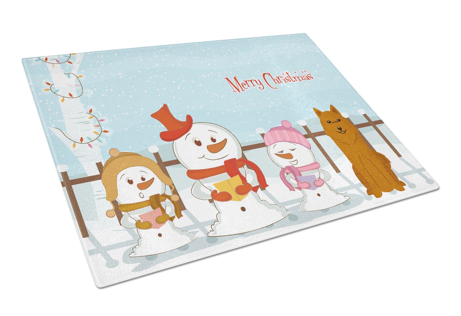 Merry Christmas Carolers Karelian Bear Dog Cutting Board Tempered Glass Kitchen Cutting Surface, Heat Resistant Chopping, Non-Slip Feet, Food Prep & Serving