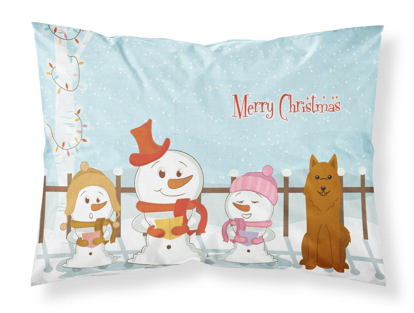 Merry Christmas Carolers Karelian Bear Dog Standard Pillowcase Lightweight Super Soft Easy Care Decorative Artwork Pillowcase, Standard