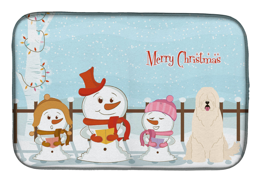 Merry Christmas Carolers South Russian Sheepdog Dish Drying Mat Absorbent Dish Drying Mat Pad for Kitchen Counter Dish Drainer Mat for Countertop, 14 x 21", Multicolor