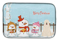 Merry Christmas Carolers South Russian Sheepdog Dish Drying Mat Absorbent Dish Drying Mat Pad for Kitchen Counter Dish Drainer Mat for Countertop, 14 x 21", Multicolor
