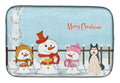Merry Christmas Carolers West Siberian Laika Spitz Dish Drying Mat Absorbent Dish Drying Mat Pad for Kitchen Counter Dish Drainer Mat for Countertop, 14 x 21", Multicolor