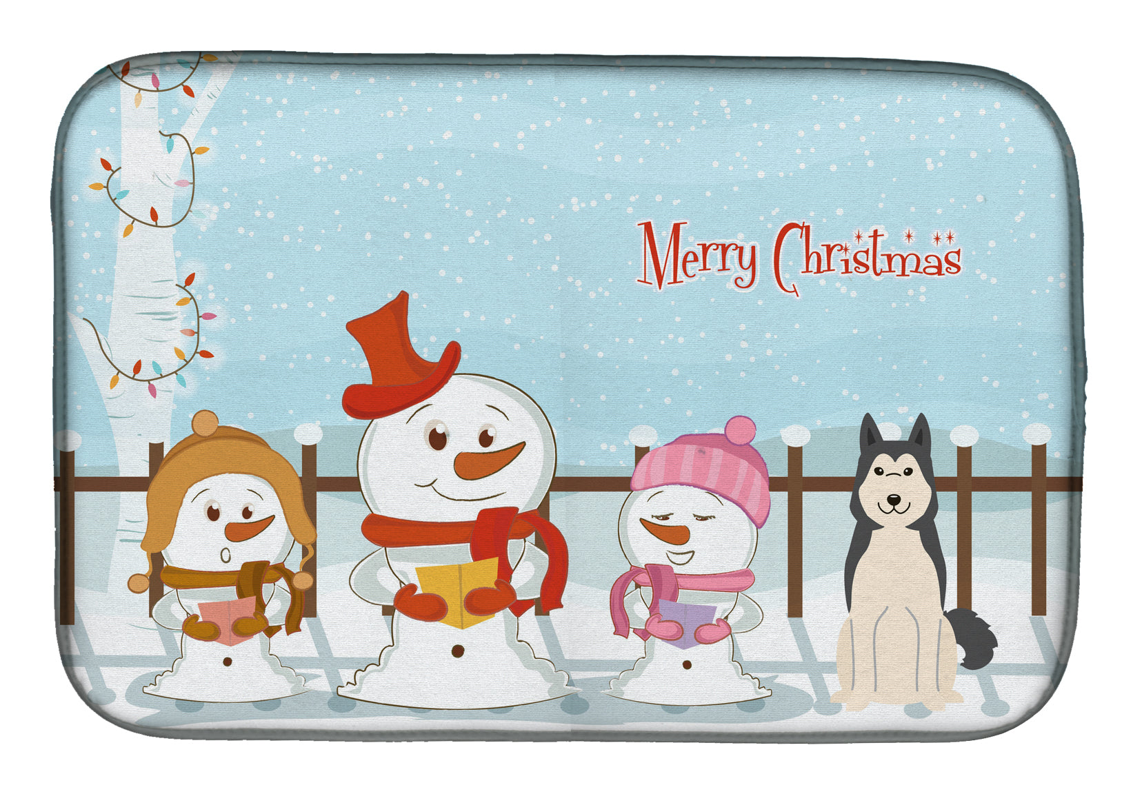 Merry Christmas Carolers West Siberian Laika Spitz Dish Drying Mat Absorbent Dish Drying Mat Pad for Kitchen Counter Dish Drainer Mat for Countertop, 14 x 21", Multicolor