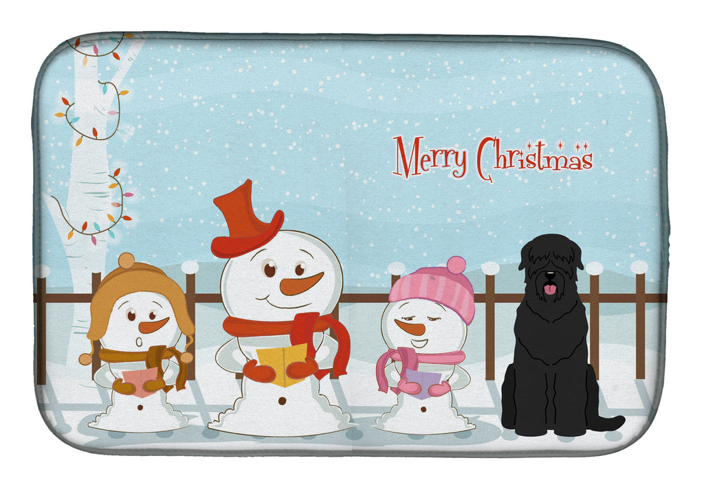 Merry Christmas Carolers Black Russian Terrier Dish Drying Mat Absorbent Dish Drying Mat Pad for Kitchen Counter Dish Drainer Mat for Countertop, 14 x 21", Multicolor