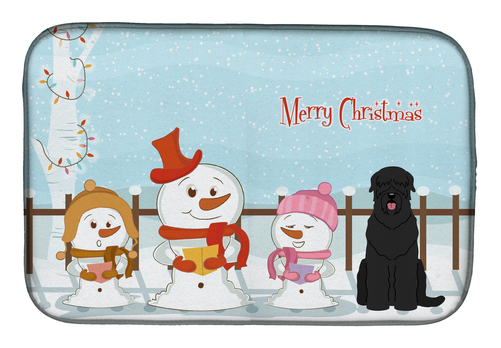 Merry Christmas Carolers Black Russian Terrier Dish Drying Mat Absorbent Dish Drying Mat Pad for Kitchen Counter Dish Drainer Mat for Countertop, 14 x 21", Multicolor