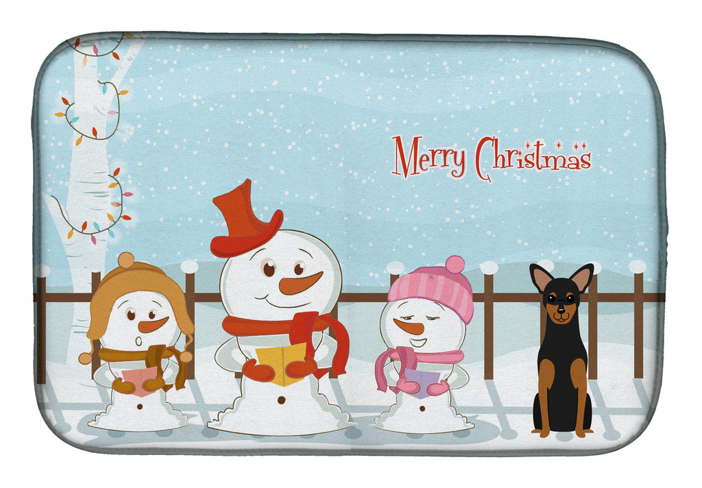 Merry Christmas Carolers Manchester Terrier Dish Drying Mat Absorbent Dish Drying Mat Pad for Kitchen Counter Dish Drainer Mat for Countertop, 14 x 21", Multicolor
