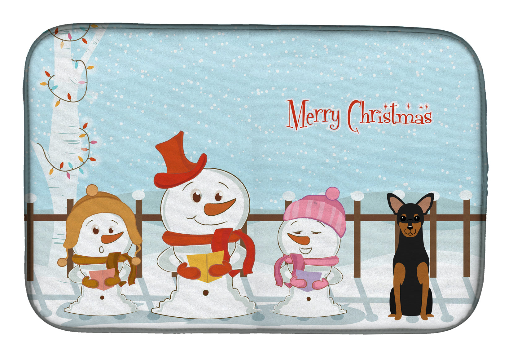 Merry Christmas Carolers Manchester Terrier Dish Drying Mat Absorbent Dish Drying Mat Pad for Kitchen Counter Dish Drainer Mat for Countertop, 14 x 21", Multicolor