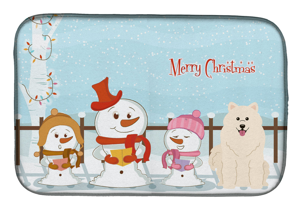 Merry Christmas Carolers Samoyed Dish Drying Mat Absorbent Dish Drying Mat Pad for Kitchen Counter Dish Drainer Mat for Countertop, 14 x 21", Multicolor