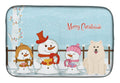 Merry Christmas Carolers Samoyed Dish Drying Mat Absorbent Dish Drying Mat Pad for Kitchen Counter Dish Drainer Mat for Countertop, 14 x 21", Multicolor
