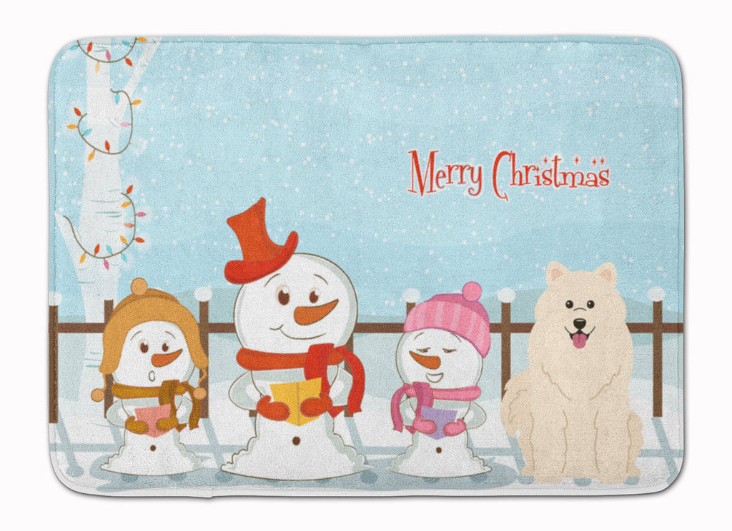 Merry Christmas Carolers Samoyed Memory Foam Kitchen Mat Machine Washable Anti-Fatigue Cushion Comfort Bath or Kitchen Rug