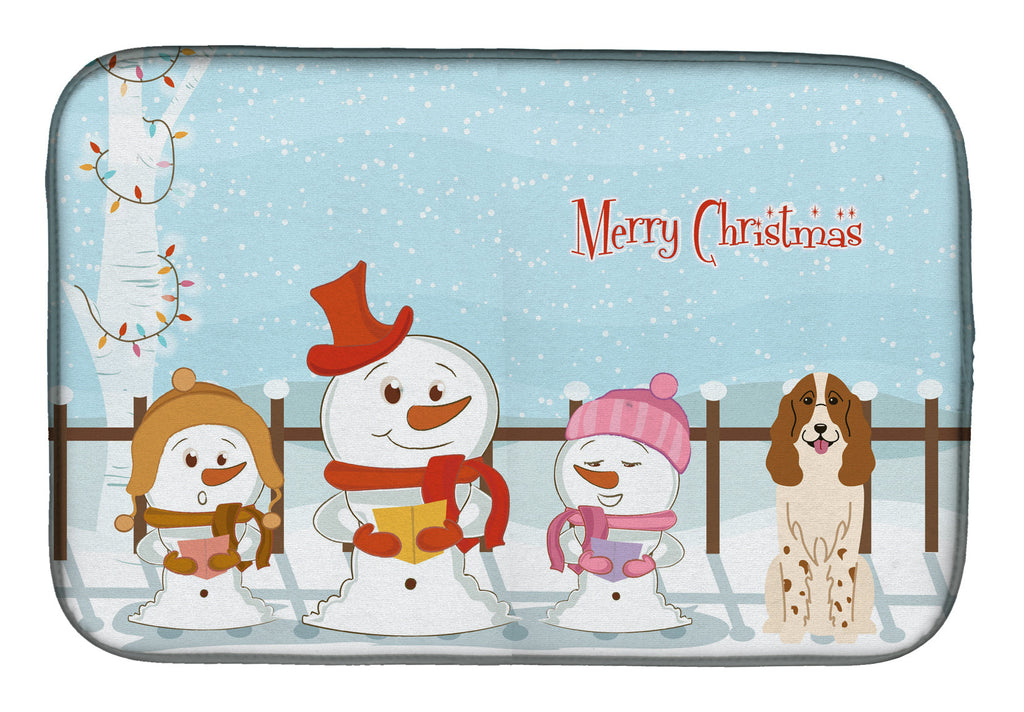 Merry Christmas Carolers Russian Spaniel Dish Drying Mat Absorbent Dish Drying Mat Pad for Kitchen Counter Dish Drainer Mat for Countertop, 14 x 21", Multicolor